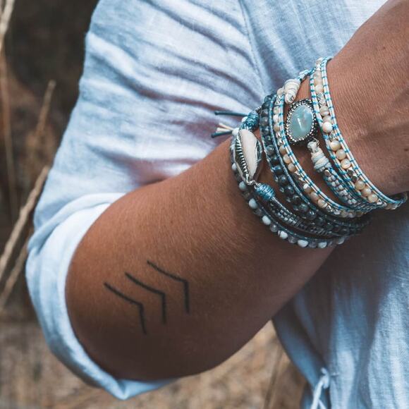 Freya Brawyn Miyuki Shell Bracelet Turquoise, Agate, Labradorite Healing Stones - Picture 3 of 5